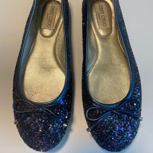 Jimmy Choo midnight blue glitter ballerina slippers size 38